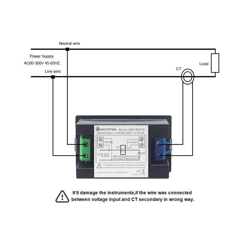 KETOTEK Digital Ammeter Voltmeter AC 80V-300V 100A, 2in1 Multimeter Panel
