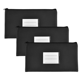 Pack of 3 Bank Bags, 28 x 15 cm, Faux Leather, A5 Document Folder with Zip and Window for Labelling, Waterproof for School, Household and Business (A)