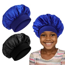 Ajcotahm 2 PCS Silk Satin Bonnet for Kids Sleeping Cap, Satin Kid Bonnets Curly Hair Wrap Elastic Wide Band Bonnet Sleep Cap for Teens Child Toddler
