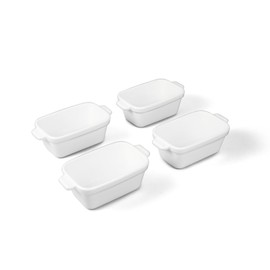Souper Cubes Stoneware - Small Ceramic 5" x 3" Baking Dish with Silicone Covers, Small Baking Dishes for Oven Perfect for Reheating Single Serve Portions, Set of 4 - White