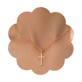 Aneneiceera Vintage Crystal Cross Choker Necklace Gold CZ Cross Pendant Necklace Rhinestone Cross Necklace Religious Necklace Chain Jewellery for Women and Girls (with Crystal), Metal