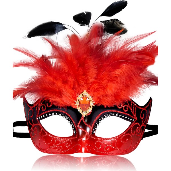 MYSEUNI 2025 Red Masquerade Mask for Women - Venetian Mask
