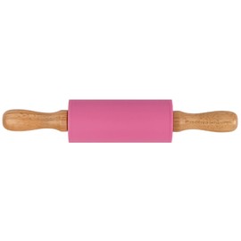 Small Rolling Pin for Kids, Non-Stick Silicone Surface with Wooden Handles for Play Dough and Baking Rolling Pin (Hot Pink)