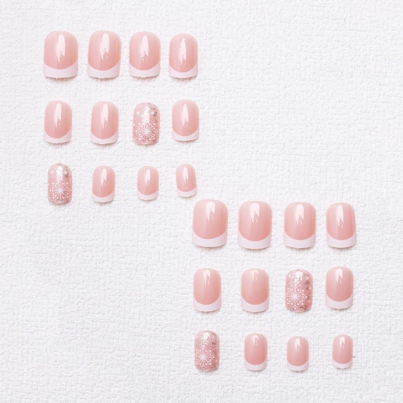 24 Pcs Christmas White French Tips Press on Nails Short