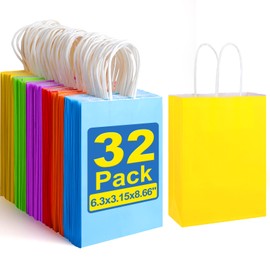 XPCARE 32 Pieces Paper Gift Bags, Kraft Paper Party Favor Bags Bulk with Handles for Kids Birthday, Baby Shower, Crafts, Wedding, Party Supplies (6 Colors)