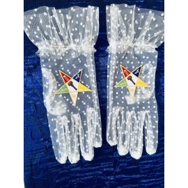 Eastern Star Worthy Matron OES White Mesh gloves with White Polka Dots