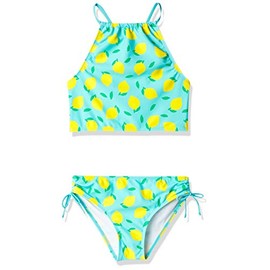 Kanu Surf Girls' Daisy UPF 50+ Beach Sport Halter Tankini 2-Piece Swimsuit, Lemonade Aqua, 14