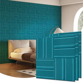 Aurawall Velvet 3D Wall Panels for Interior Wall Decor Peel and Stick, Soundproof Geometric Textured 3D Wall Panels for Living Room, Bedroom, TV Background 17.7" x 17.7", Covers 26.15 Sq.Ft (Teal)
