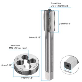 uxcell Tap & Die Set Metric M12 x 1 Screw Tap & Round Die Tapping Threading Tool Tap & Die Kit for Nut Screws Bolt Screw Fixing 3pcs