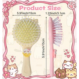 2Pcs Toddler Hair Brush, Toddler Detangler Brush & Cat Paw Handle, Cartoon Air Cushion Hair Brush, Pink Yellow Smooth Glide Hair Comb for Girls