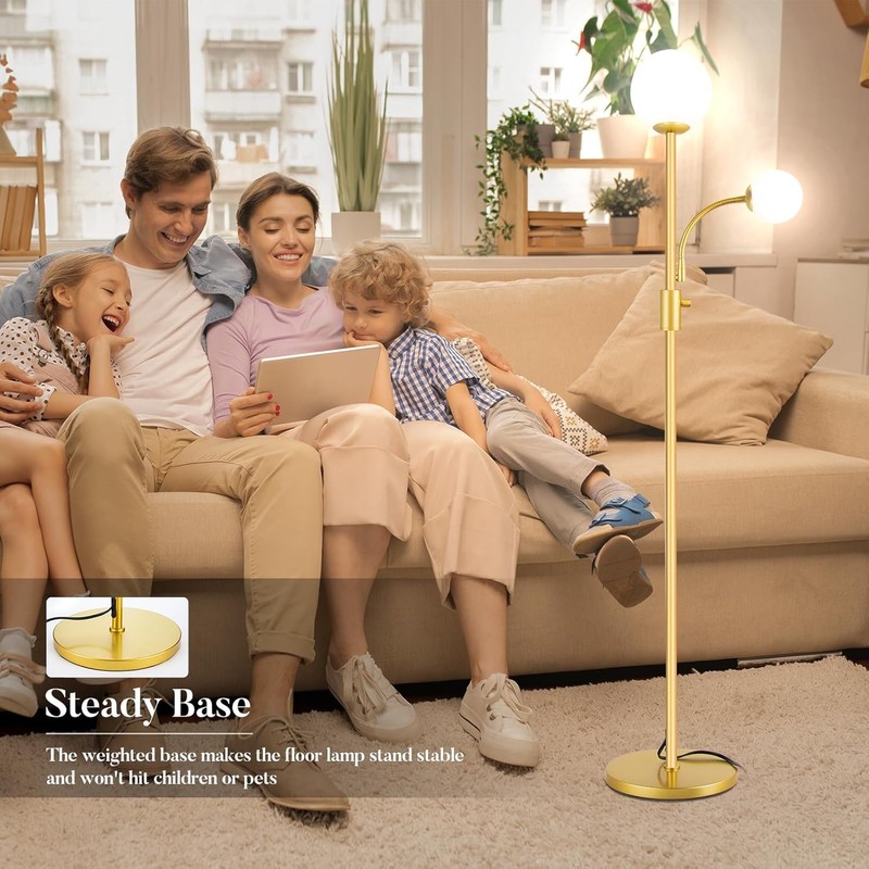 Lightdot 63IN Dimmable Globe Floor Lamp, Brass Standing Lamps with