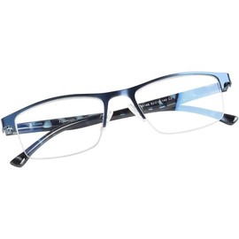 Reading Glasses for Women Men, Blue Light Blocking Reading Glasses Metal Half Frame Computer Readers Anti UV/Glare - Color: Black, Strength: 2.25 x