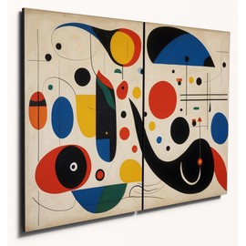 The Plum Penguin Joan Miró Style Surreal Landscape Wall Art, 2 Piece A4 Wood MDF Print Canvas Alternative 40 x 30cm