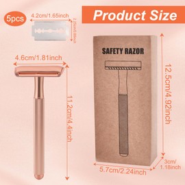 Unisex Safety Razor, Classic Safety Razor, Safety Razor Men Women, Metal Razor, Shaving Set with 5 Razor Blades, Vintage High Quality Safety Razor, Stainless Steel Wet Razor, Rose Gold
