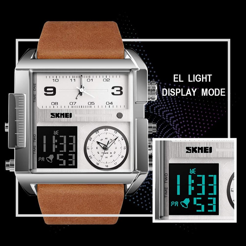 SKMEI Men's Digital Sports Watch, LED Square Large Face Analog