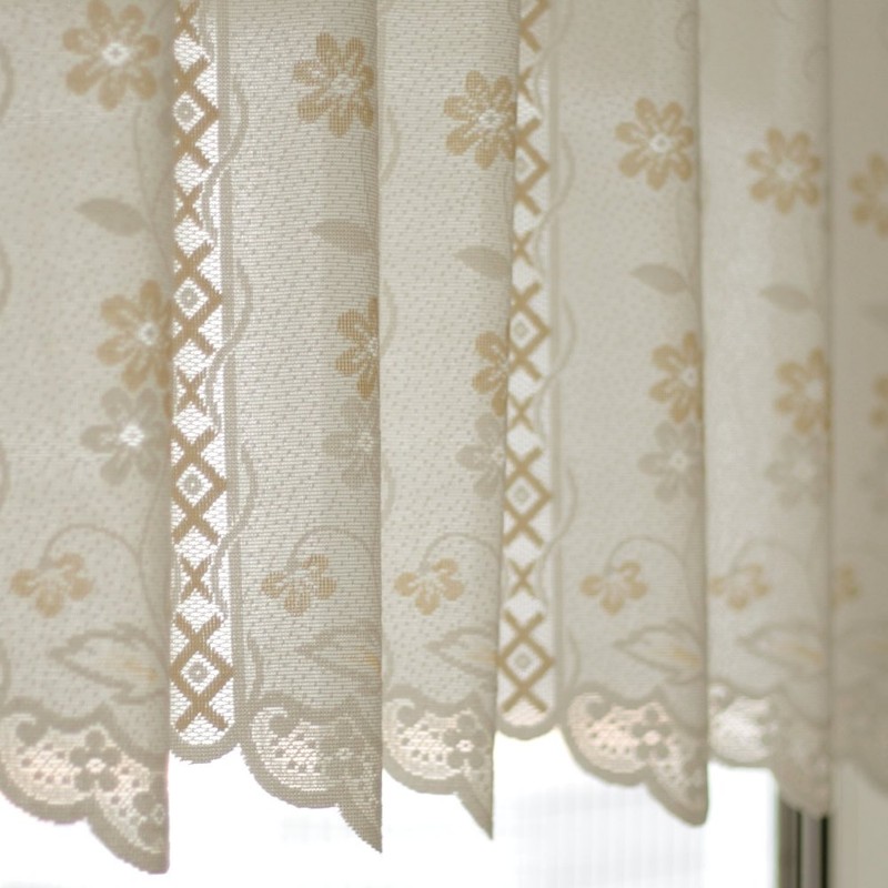 Cafe Curtain Natural Flower 13694 Beige, 35.4 inches (90 cm)