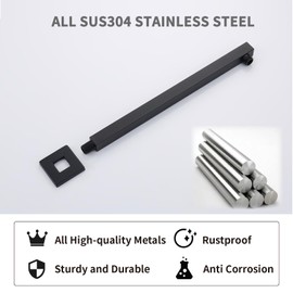 SevenGelok Shower Head Extension Arm Black Shower Arm 16 Inch【SUS304 Stainless Steel】 Matte Black Shower Extension Rain Shower Head Extender With Flange Replacement Wall Mount Square, SA1-BK