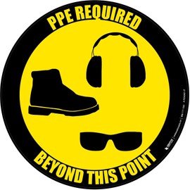PPE Required Beyond This Point - Shoes, Hearing Protection, Eyeware - Floor Sign 12" x 12" - Permanent