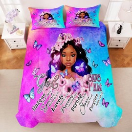GRAT TIOC Black Girl Magic Comforter Set Twin Size,Black Girl Bedding Set,African American Girl Comforter Set,Christian Inspirational Afro Girl Bedroom Decor
