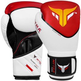 Mytra Fusion Punch Hard Boxing Gloves Artificial Leather Boxing Gloves 10oz 12oz 14oz 16oz Boxing Gloves for Training Punching Sparring Punching Bag Muay Thai Kickbox (10-oz, White Red)