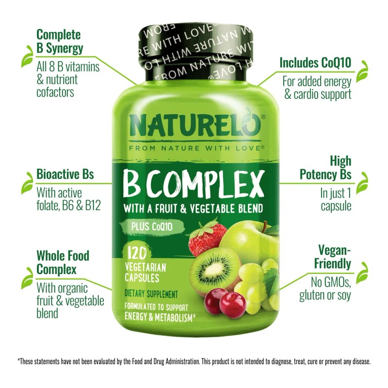 Naturelo Complejo Vitamina B Metil B12 Folato 120 Cápsulas