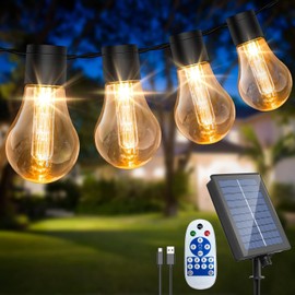 ULIGHTOWN ULIGHTOWN Solar Festoon Lights Outdoor,14M/46FT Edsion Solar String Lights with 25 Shatterproof Bulbs,USB Port & Remote,8 Modes & 4 Brightness, IP65 Waterproof Garden Lights for Gazebo Patio Party