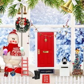 Udbrud Gnome Door Accessories Christmas, 22 Pieces Gnome Door Red Christmas Gnome Door Set Gnome Door Nissedor with Accessories Christmas Tree, Wreath Miniature Gnome Set Gnome House Christmas