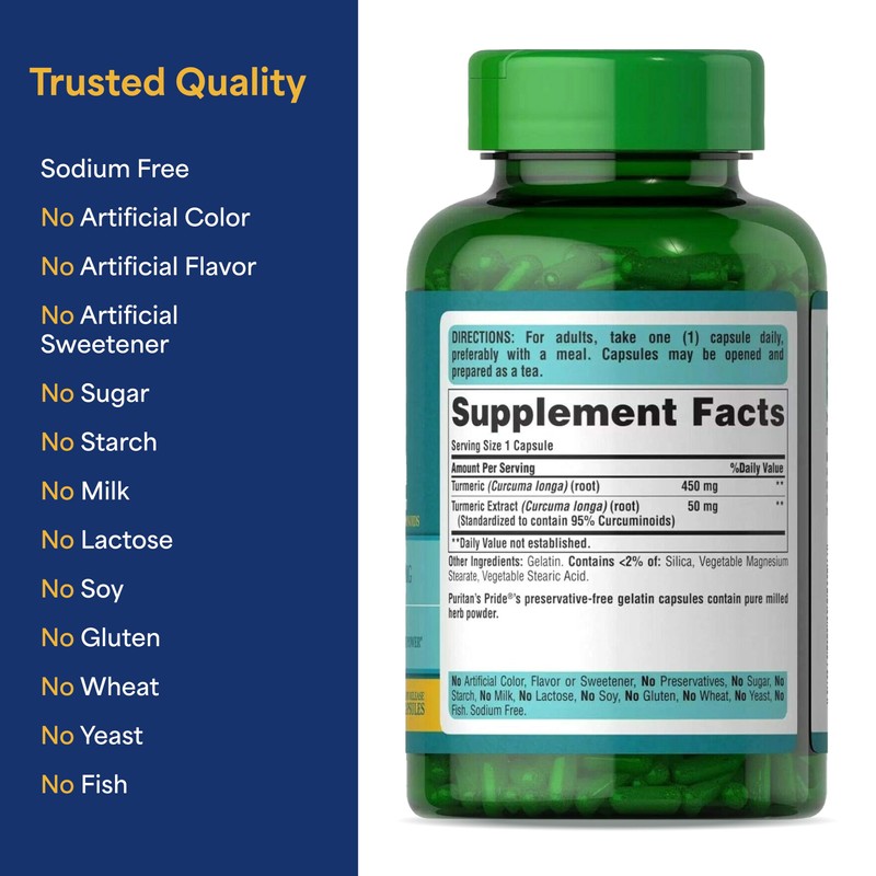 Puritan's Pride Turmeric Curcumin 500mg, Standarized to 95% Cucuminoids, Herbal