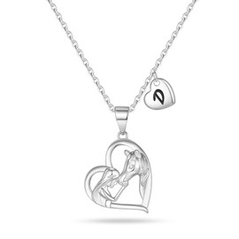 GLIJWELE Horse Gifts for Women Horse Necklace, Silver Initial Heart Necklace Horse Necklaces for Women Women Easter Gifts Women Jewelry Letter Initial Necklace for Women, Brass