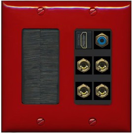 RiteAV 2 Speaker 4 Banana Binding Post HDMI RCA Wall Plate - Brush [Red/Black]