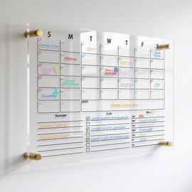 IJIJIJ- 28×20” Clear Acrylic Calendar for Wall, Acrylic Wall Calendar Dry Erase Board, Reusable Monthly Whiteboard, Family Planner for Wall with 8-Color Markers, Perfect for Home, Office & Classroom