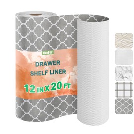 Non-Adhesive Drawer and Shelf Liner 12IN x 20FT，Non Slip Cabinet and Cupboard Liner, Kitchen Cabinet Liners for Shelves, Waterproof Drawer Shelf Liners for Cabinets/Bathroom Cupboard, Gray Quatrefoil