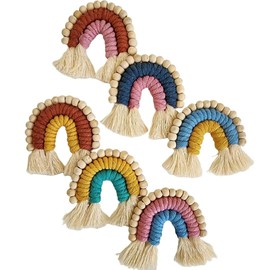 Macrame Rainbow Fridge Magnets/Natural Oil Diffuser with wooden beads for Aromatherapy, Boho Kitchen Décor Accessory, Chic Gift for Women (Sunshine & Clouds)