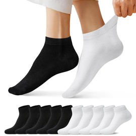 Laysblen 10 Pairs Ankle Socks for Men Women Cotton Breathable Low Cut Short Socks Classic Black White Size 12-15（Black White 12-15）