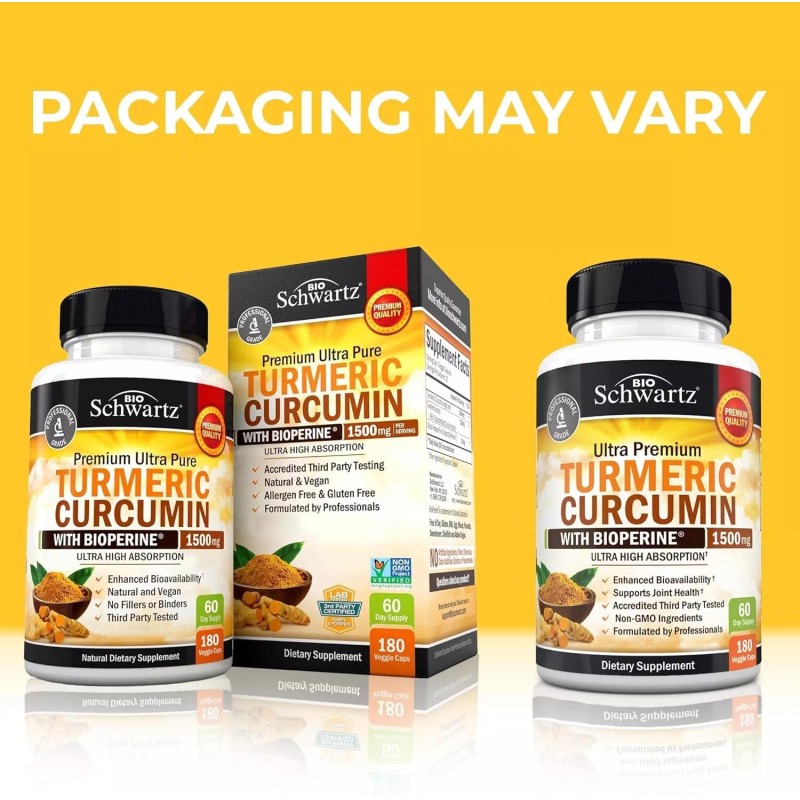 BioSchwartz Turmeric Curcumin with Black Pepper Extract 1500mg High Absorption