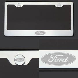 KA T304 SS Chrome Polished Ford Logo Laser Etched Engraved license Plate Frame Tag