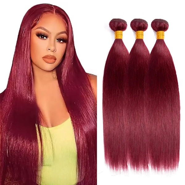 30 32 34 inch CnumGunm Red Color Straight Bundles Human