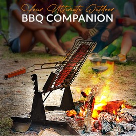 Flame Master Grid Holder: Portable, Adjustable and Lightweight BBQ Grill Holder, Perfect for Grilling Meat, Ribs and Sausages at the Beach, Home, RVing, Camping, Mild Steel, Black