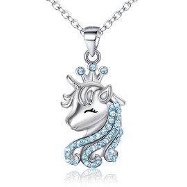 Ever Faith Unicorn Necklace for Girls, 925 Sterling Silver Blue CZ Lucky Unicorns Pendant Necklaces Birthday Gift Christmas Jewellery Gifts for Daughter Granddaughter