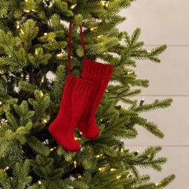 Ragon House 8" Burgundy Red Knit Christmas Stocking Pair on String Ornament Red