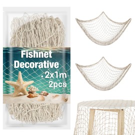 Sukh 2PCS Fish Net Decorative - Fish Net Decorations Decorative Netting Nautical Fishnet Table Runner Nets Netting Fishnet Ocean Party Rope Decoration