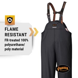Pioneer Waterproof FR Oil & Chemical Resistant Rain Bib Pants for Men - Lightweight Work Stretch Overalls - Class 1 - Black