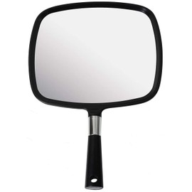 Mirrorvana Espejo de Mano Grande con Mango cómodo - Ideal para peluquería, barbería, oficinas dentales, Corte de Pelo en casa y aplicación de Maquillaje (Negro)