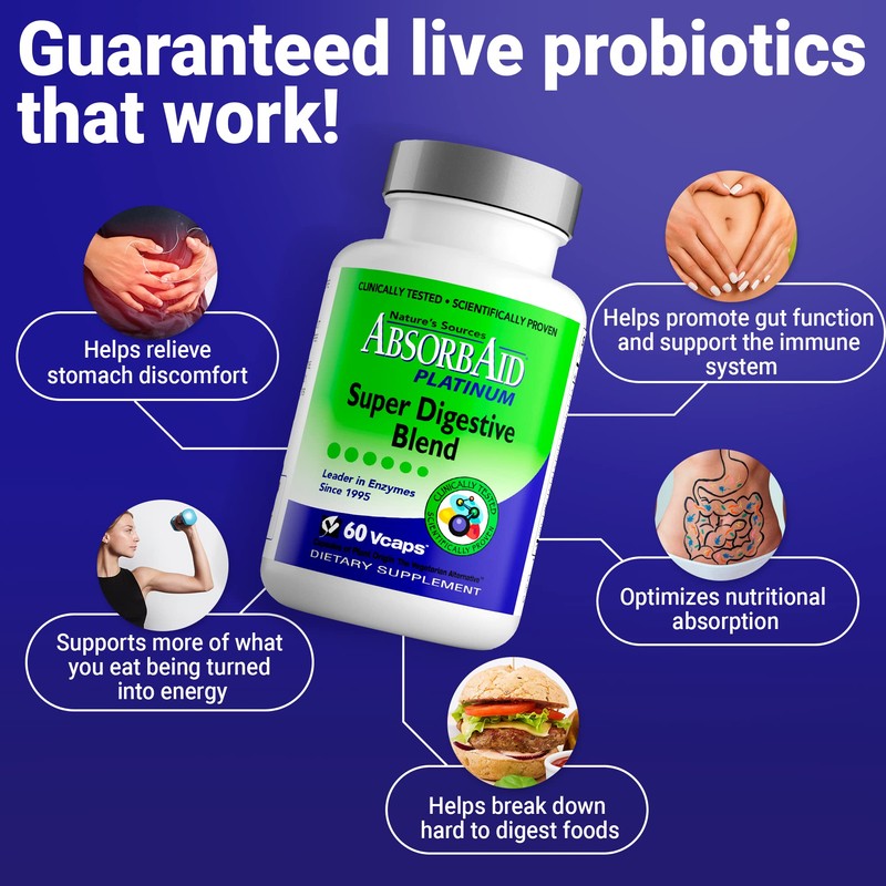 AbsorbAid Platinum Digestive Enzyme Support 60 vCaps, 12 Digestive Enzymes