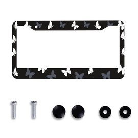 Black White Butterfly License Plate Frame - 1 Pack Aluminum Metal Butterflies License Plate Holder Novelty Accessories with 12.3" x 6.3"in Universal US-Canada 2 Hole Auto Car Tag for Women/Men