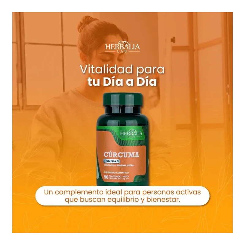 Cúrcuma Con Pimienta Negra + Omega 3, Curcumina Herbalia Lab