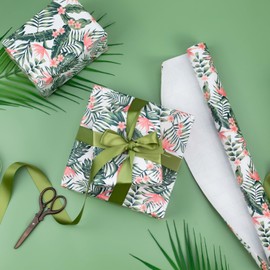 Burymento Palm Leaves Wrapping Paper Roll, Hawaiian Tropical Floral Themed Gift Wrap for Birthday, Valentines, Mothers day, Graduation, Wedding, Fathers day, Baby Shower, Christmas (17 IN x 32.8 FT)