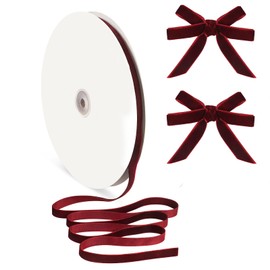 Burgundy Velvet Ribbon for Gift Wrapping Christmas Tree Ornaments, 3/8"×30 Yards Vintage Wine Velvet Christmas Ribbon Skinny Fabric Ribbon Trim for Hair Bows, Crafting, Wedding Invitations