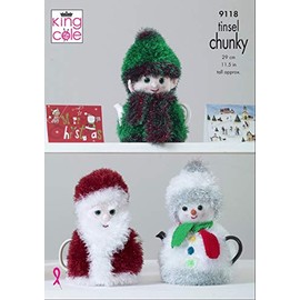 King Cole 9118 Knitting Pattern Christmas Tea Cosies in Tinsel Chunky and Dollymix DK