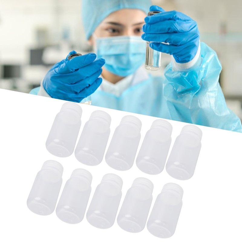 10Pcs Reagent Bottle Plastic Wide Mouth Lab Liquid Sample Seal